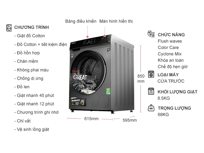 Máy giặt Toshiba Inverter 8.5 kg TW-BK95M4V(SK)