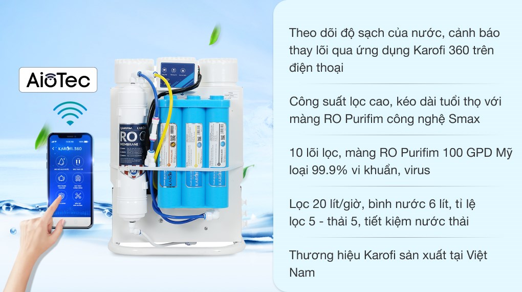 Máy lọc nước không vỏ RO Karofi KAQ-U95 10 lõi