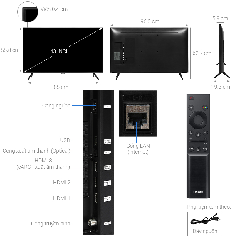 Smart Tivi Samsung 4K Crystal UHD 43 inch UA43AU7200