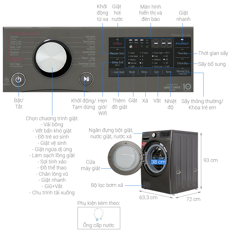 Máy giặt sấy LG Inverter 11 kg FV1411H3BA