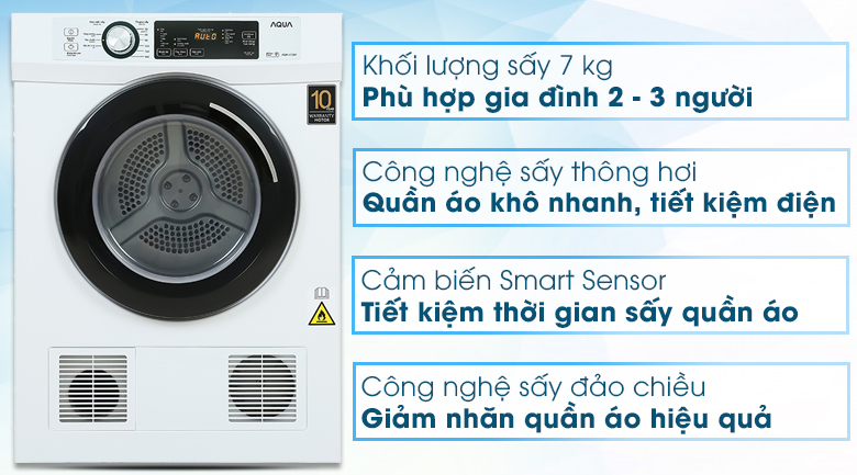 Máy sấy thông hơi Aqua 7 Kg AQH-V700FW