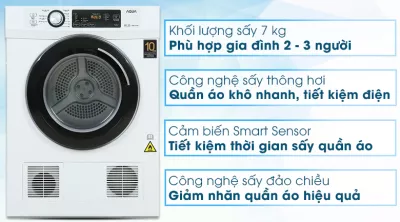 Máy sấy thông hơi Aqua 7 Kg AQH-V700FW