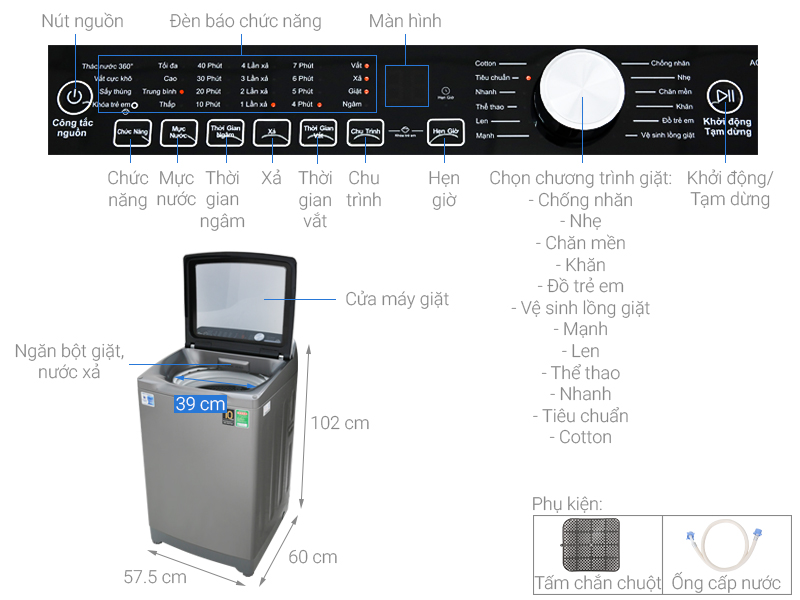 Máy giặt Aqua Inverter 10 Kg AQW-DR100ET.S