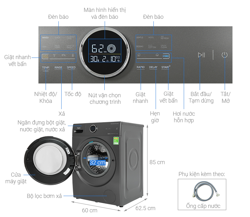 Máy giặt Whirlpool Inverter 10.5 kg FWMD10502FG