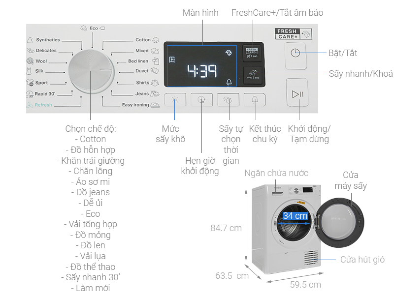 Máy sấy ngưng tụ Whirlpool 8 kg FFTCM118XB EE