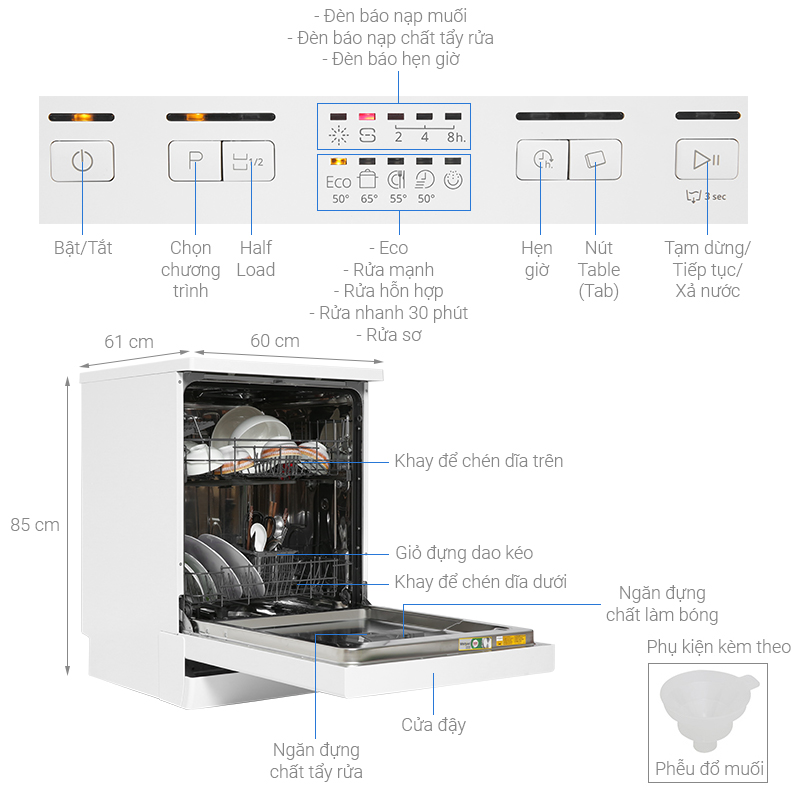 Máy rửa chén độc lập Whirlpool WFE 2B19