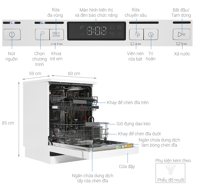 Máy rửa chén độc lập Whirlpool WFC 3C26P