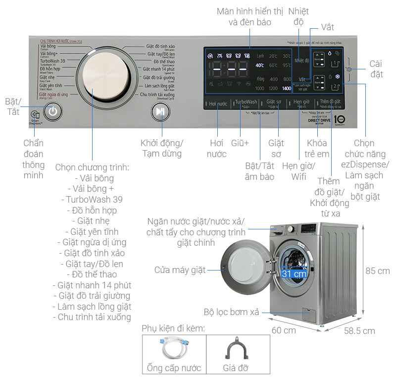 Máy giặt LG Inverter 12 kg FV1412S3PA