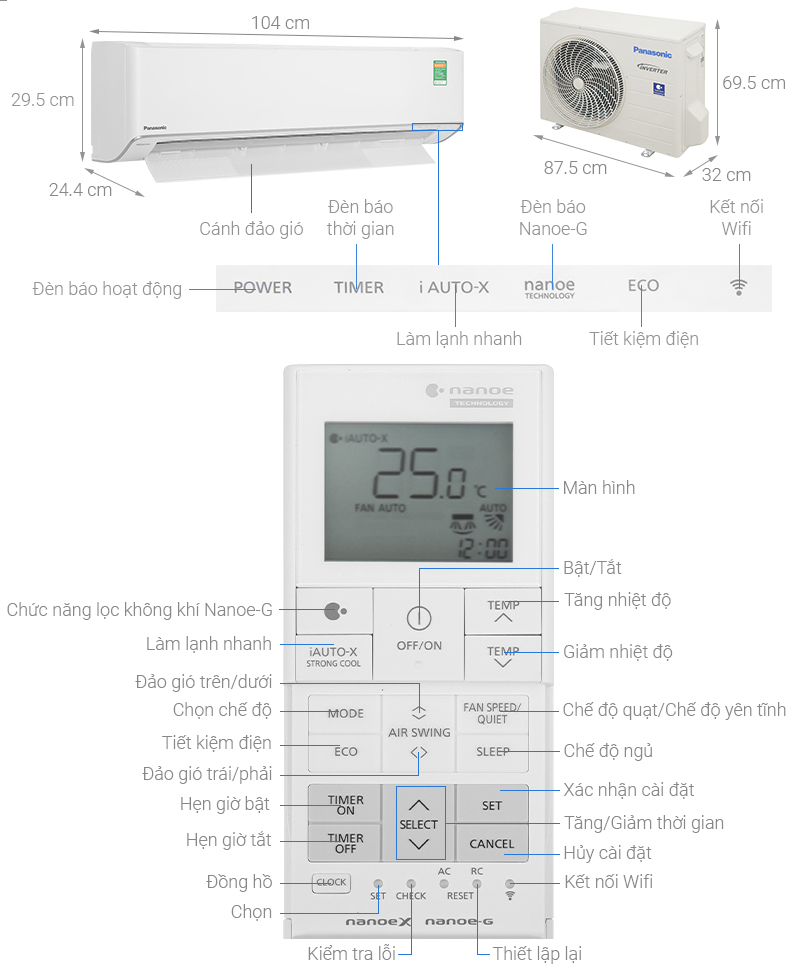 Điều hòa 2 chiều Panasonic Inverter 2.0 HP CU/CS-XZ18ZKH-8