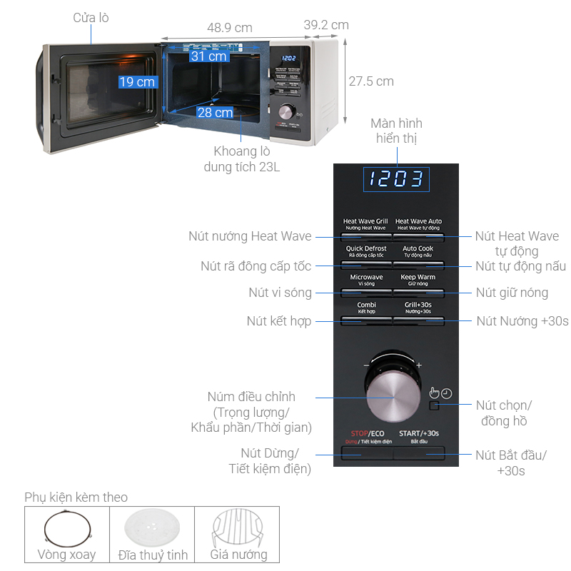 Lò vi sóng có nướng Samsung MG23K3575AS/SV-N 23 lít