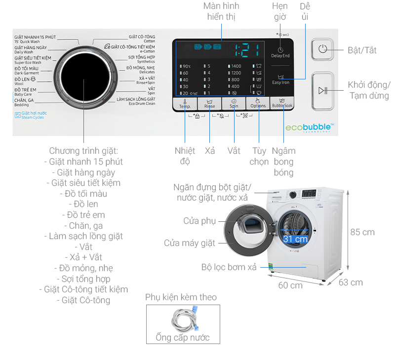 Máy giặt Samsung Addwash Inverter 10 kg WW10K54E0UW/SV