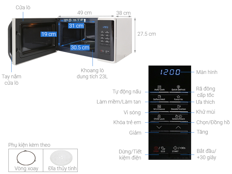 Lò vi sóng Samsung MS23K3513AS/SV-N 23 lít