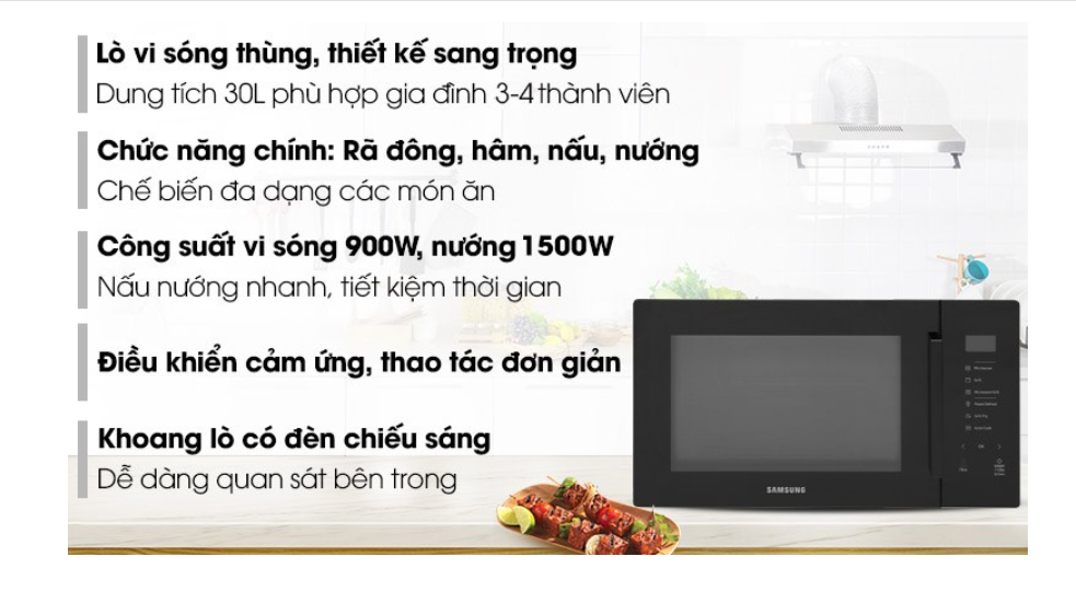 Lò vi sóng có nướng Samsung MG30T5018CK/SV 30 lít