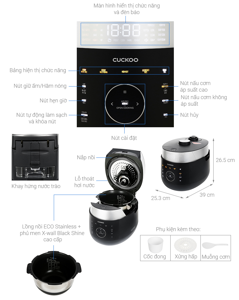 Nồi cơm áp suất cao tần Cuckoo 1.08 lít CRP-LHTR0609F