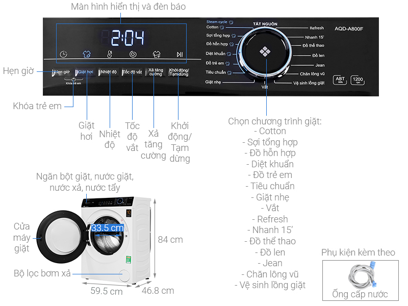 Máy giặt Aqua Inverter 8 KG AQD-A800F.W