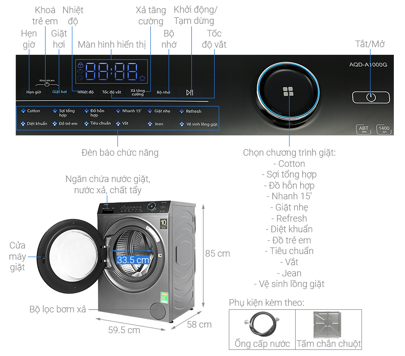 Máy giặt Aqua Inverter 10 KG AQD-A1000G S