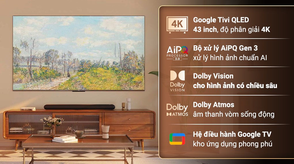 Google Tivi QLED TCL 4K 43 inch 43QC645