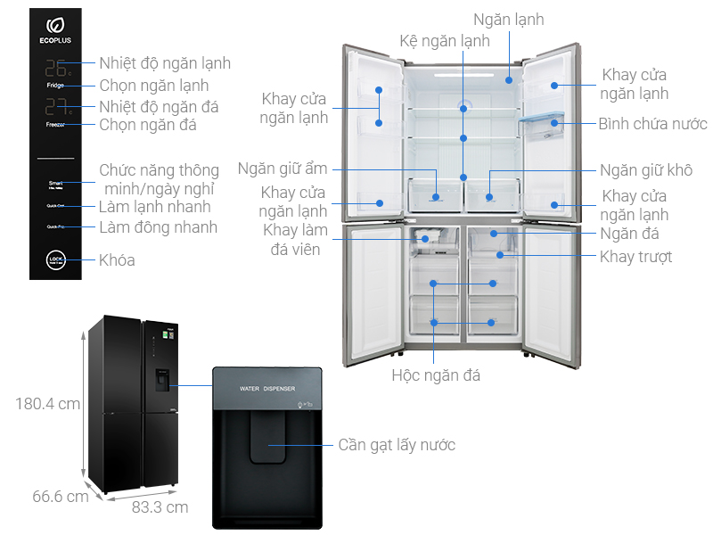 Tủ lạnh Aqua Inverter 456 lít Multi Door AQR-IGW525EM GB