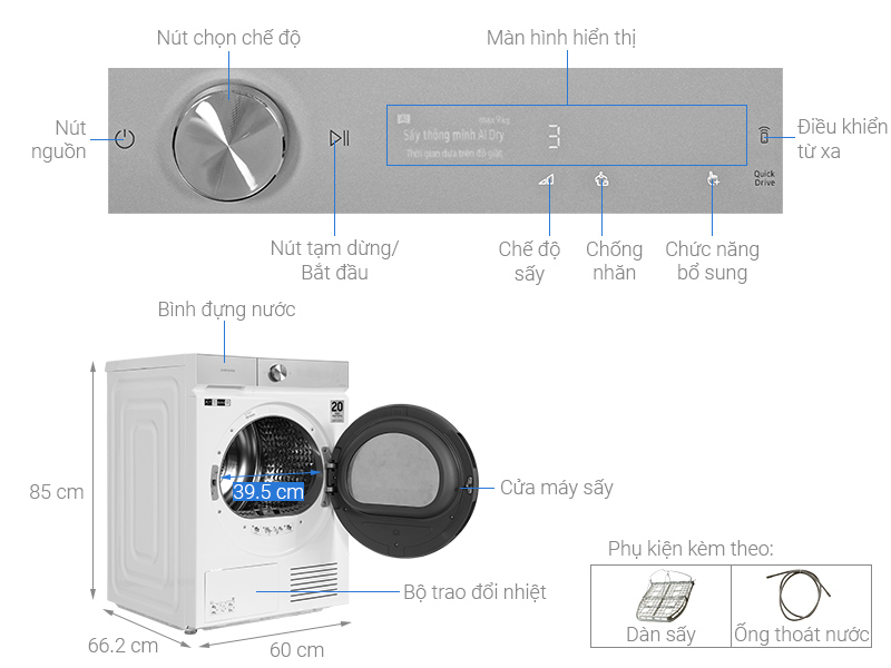 Máy sấy bơm nhiệt Samsung DV90BB9440GH/SV 9 kg