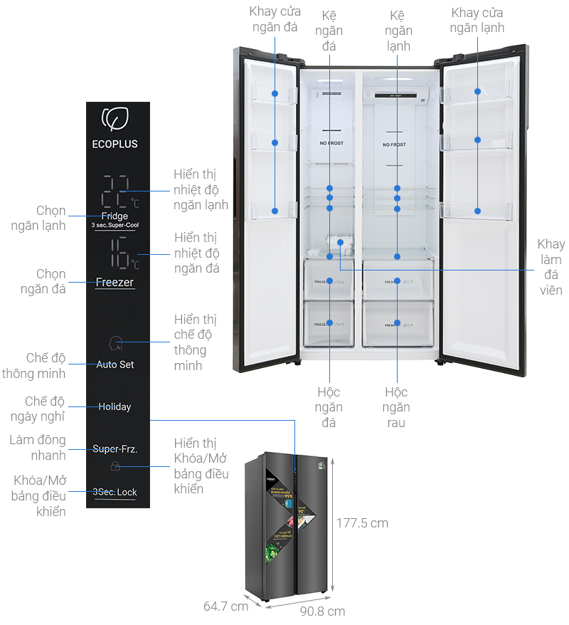 Tủ lạnh Aqua Inverter 541 lít Side By Side AQR-S541XA(BL)