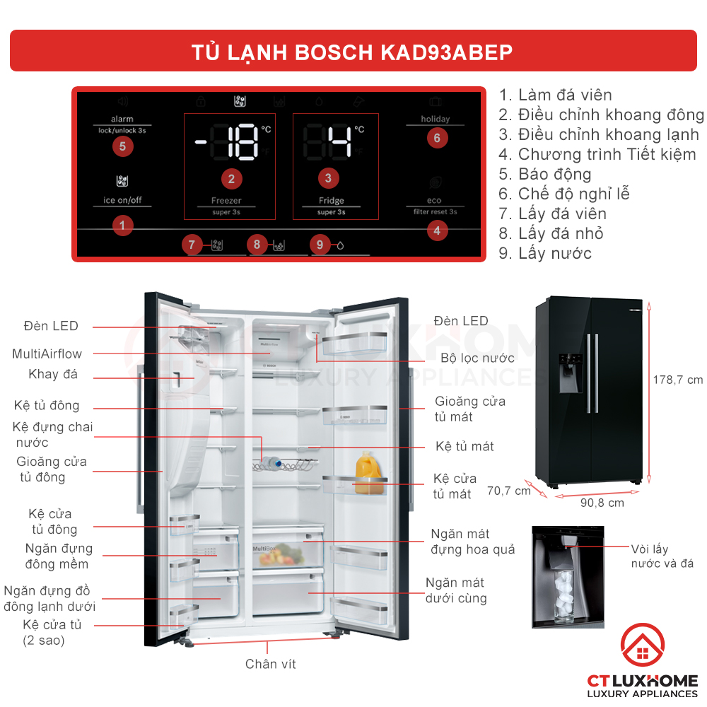 TỦ LẠNH SIDE BY SIDE BOSCH KAD93ABEP SERIE 6 562 LÍT