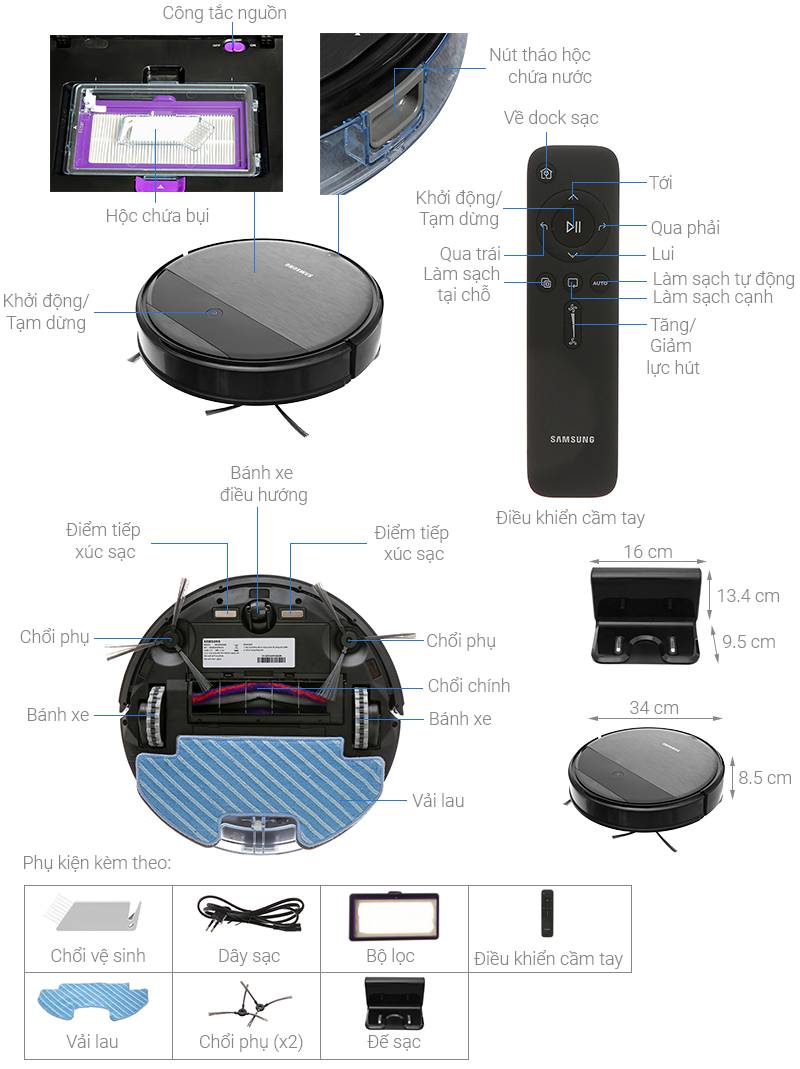 Robot hút bụi lau nhà Samsung VR05R5050WK/SV