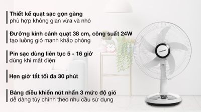 Quạt sạc điện Sunhouse 5 cánh SHD7223 24W