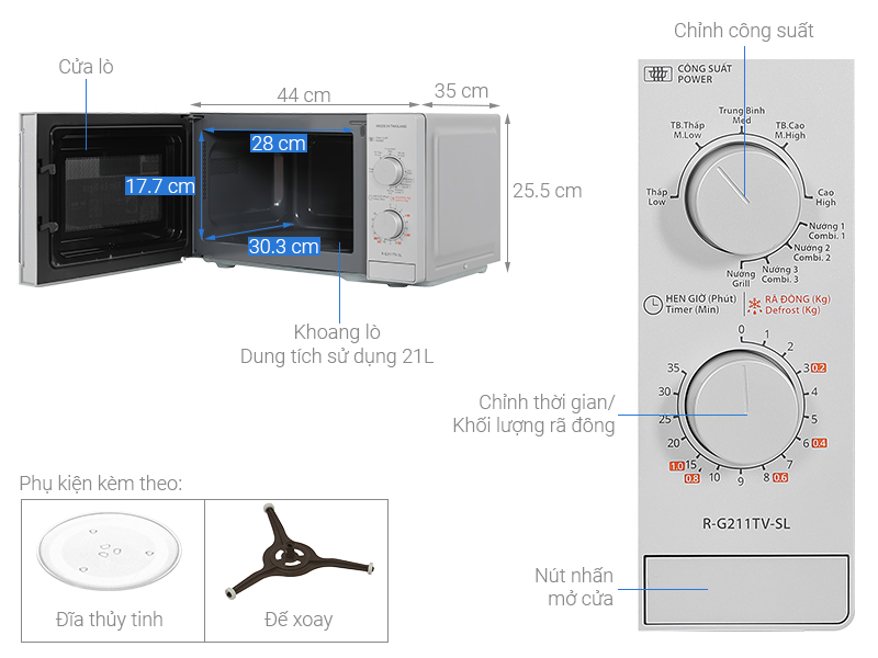 Lò vi sóng có nướng Sharp R-G211TV-SL 21 lít