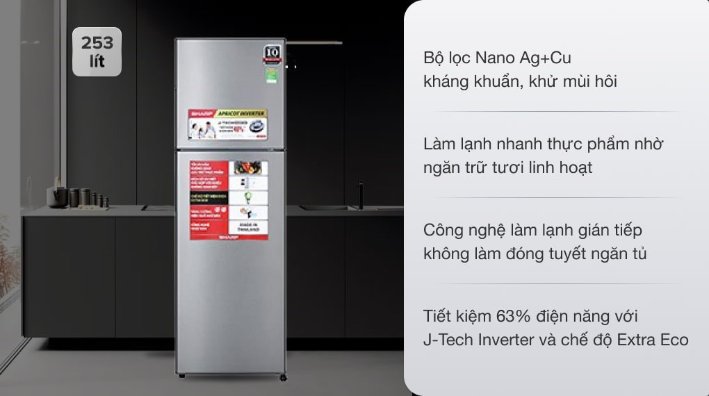 Tủ lạnh Sharp Inverter 253 lít SJ-X281E-DS