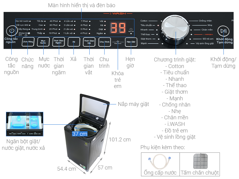 Máy giặt Aqua Inverter 10 KG AQW-DR101GT BK