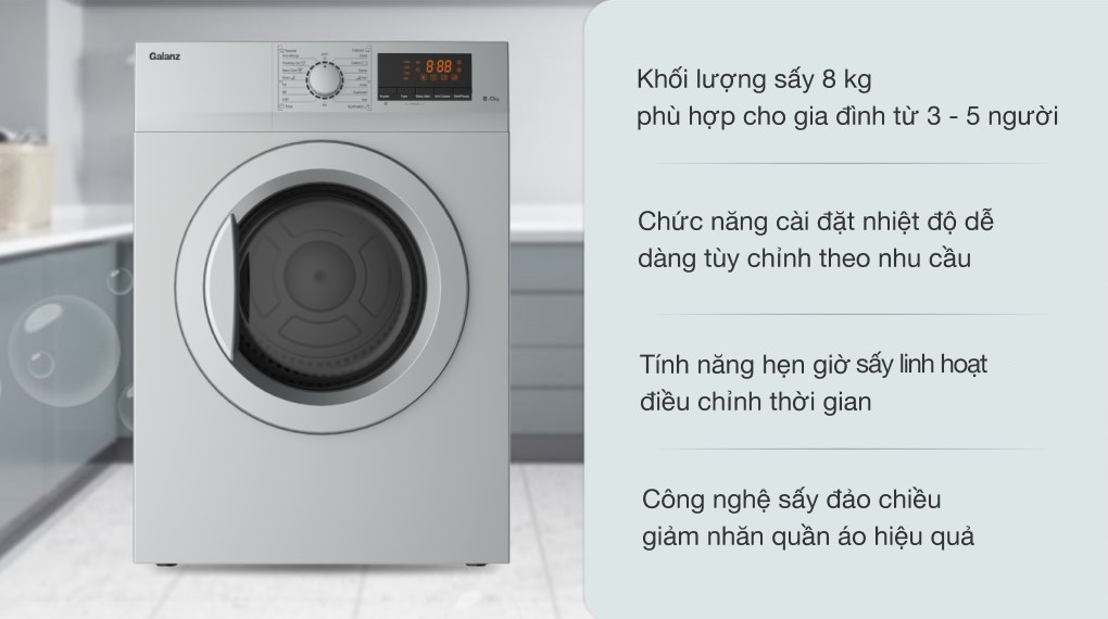 Máy sấy thông hơi Galanz 8 kg DV-80T5C(S)