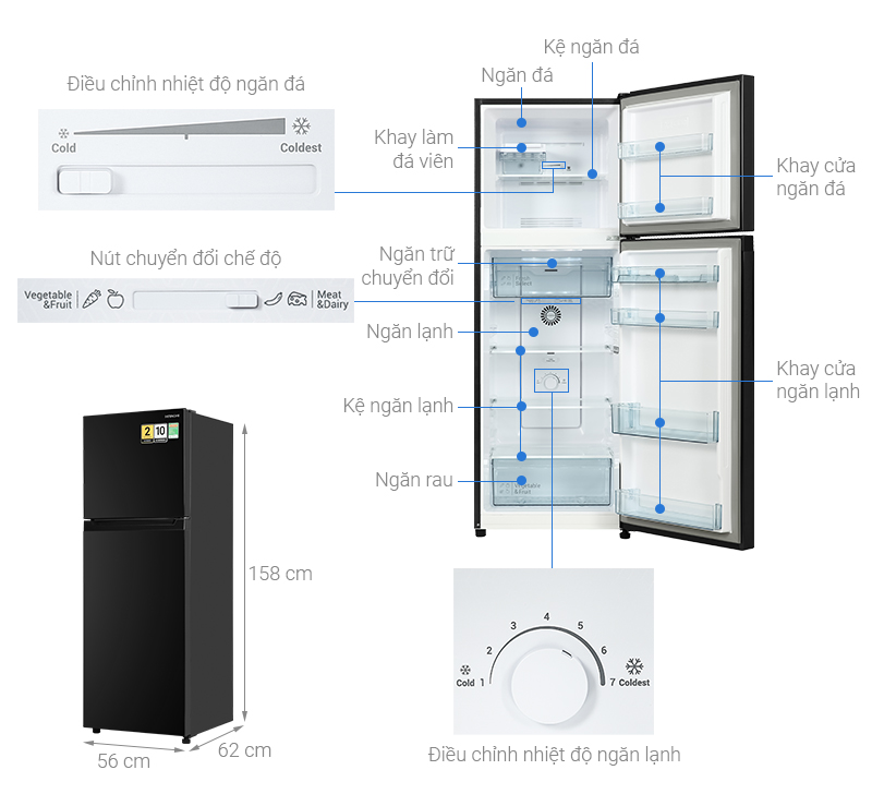 Tủ lạnh Hitachi Inverter 240 lít HRTN5255MFUVN