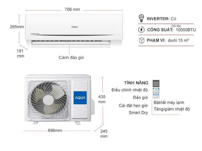 Máy lạnh Aqua Inverter 1 HP AQA-RV10QC2