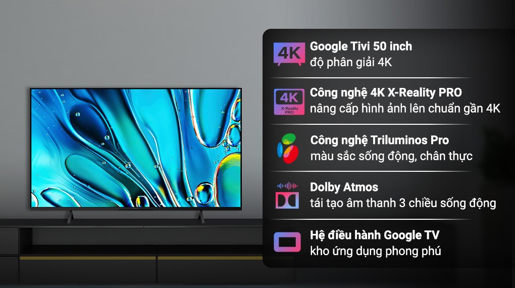 Google Tivi Sony 4K 50 inch K-50S30 (new 2024)