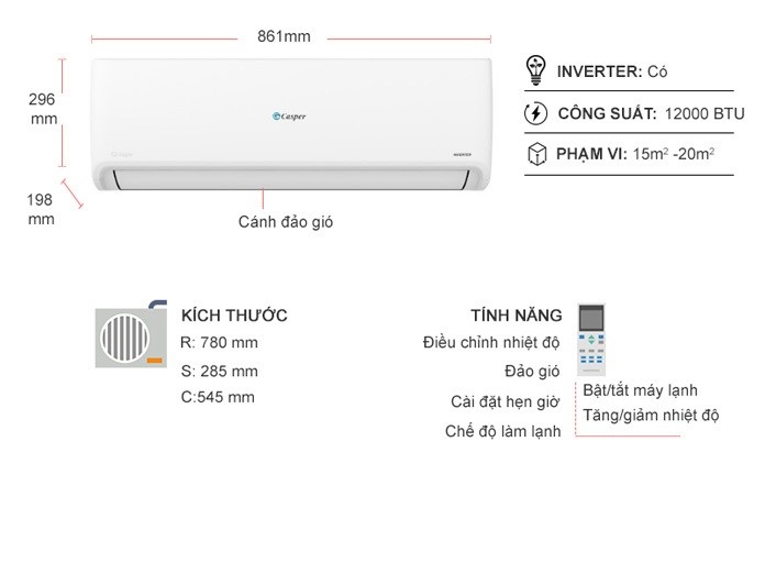 Máy lạnh Casper Inverter 1.5 HP GSC-12IP25