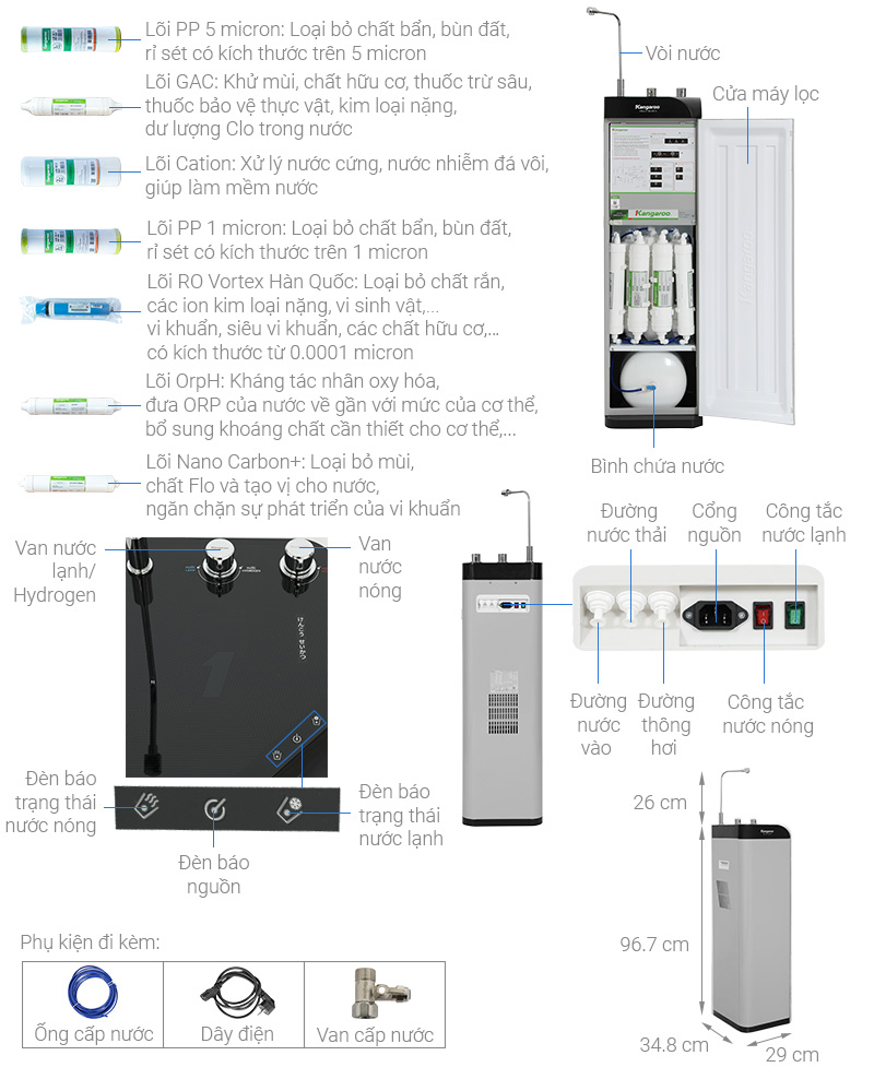 Máy lọc nước RO nóng nguội lạnh Kangaroo Waterfall KG10A10S 7 lõi