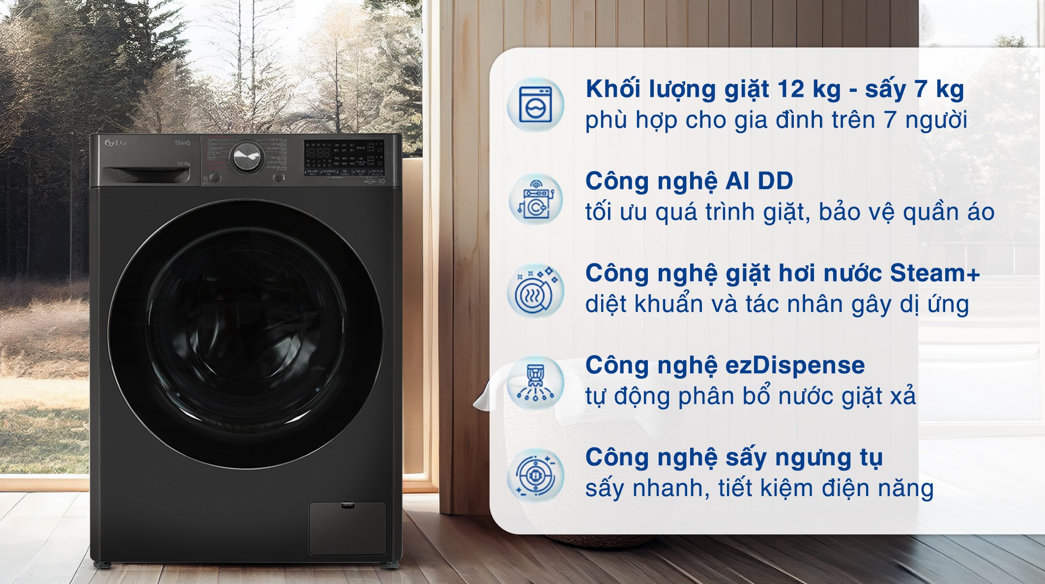 Máy giặt sấy LG Inverter giặt 12 kg - sấy 7 kg FV1412H3BA