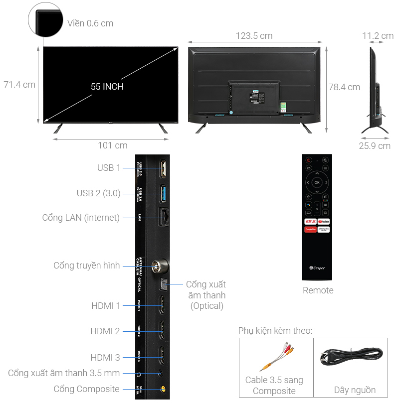 Android Tivi QLED 4K 55 inch Casper 55QG8000