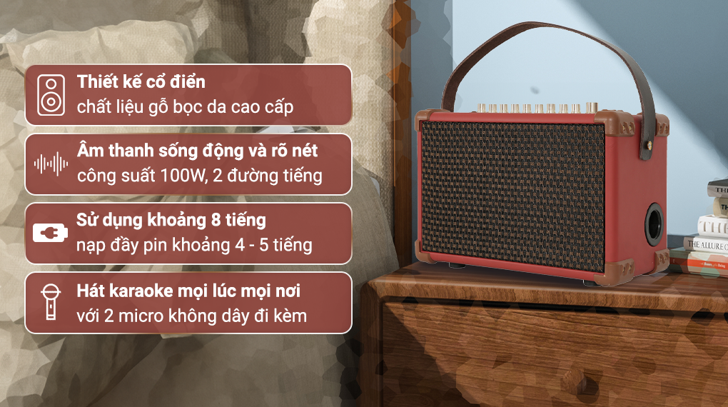 Loa karaoke xách tay Sumico BELLA 42 Red 100W