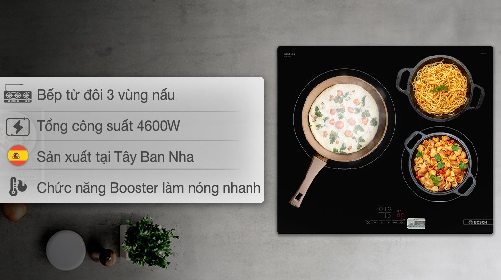 Bếp từ 3 vùng nấu lắp âm Bosch PUJ611BB5E