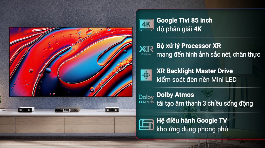 Google Tivi Mini LED Sony 4K 85 inch K-85XR90 Mới 2024