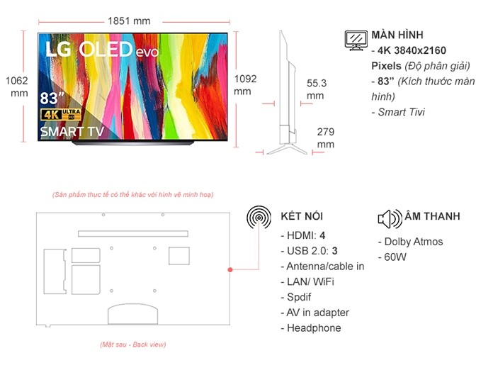 Smart Tivi OLED LG 4K 83 inch OLED83C2PSA