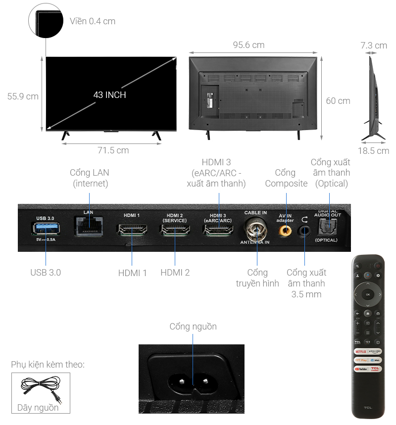 Google Tivi QLED TCL 4K 43 inch 43C69B