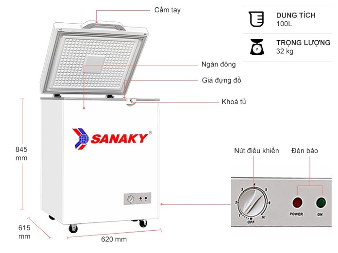 Tủ đông Sanaky 100 lít VH-1599HYKD