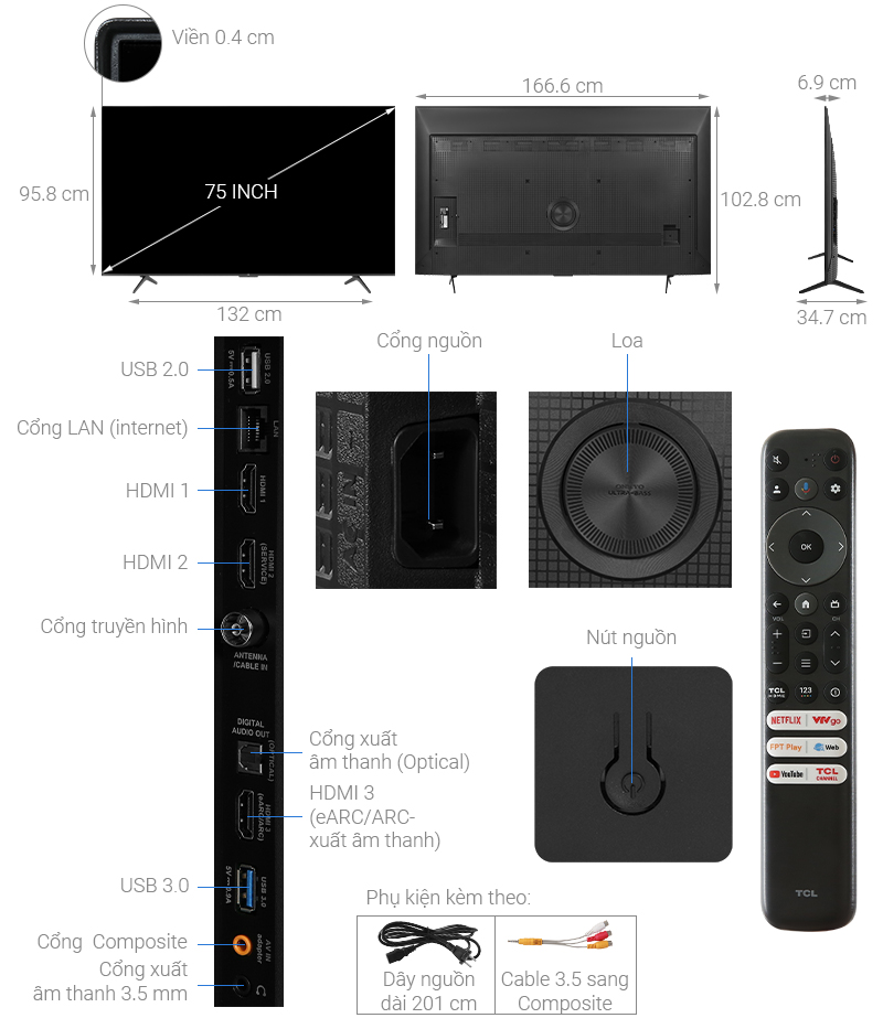 Google Tivi QLED TCL 4K 75 inch 75C69B