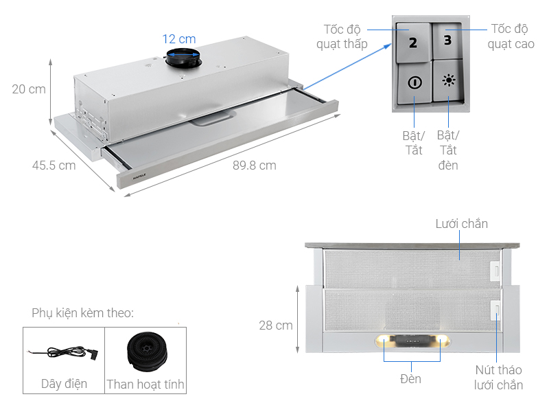 Máy hút mùi âm tủ Hafele HH-TI90D (539.81.085)