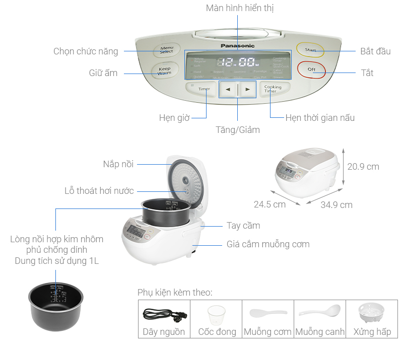 Nồi cơm điện tử Panasonic 1 lít SR-CP108NRAM