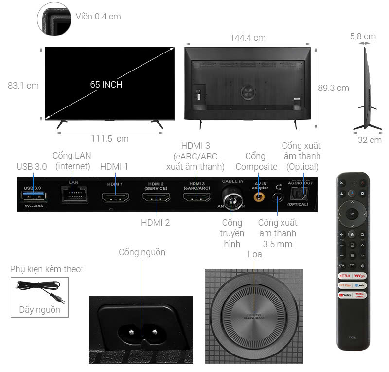 Google TV TCL 4K 65 inch 65P79B Pro Mẫu mới