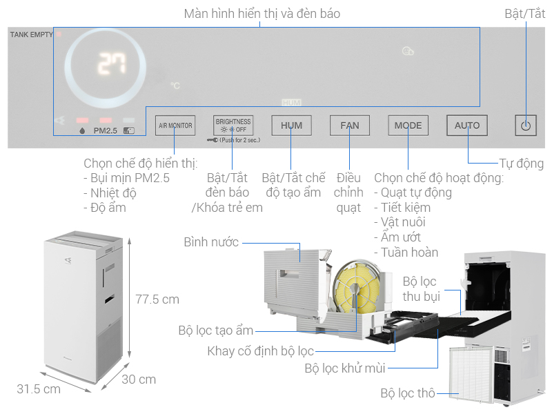 Máy lọc không khí Daikin MCK70ZVM7-W 82W