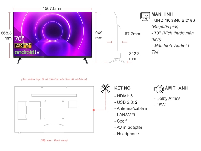 Android Tivi Philips 4K 70 inch 70PUT8215/67